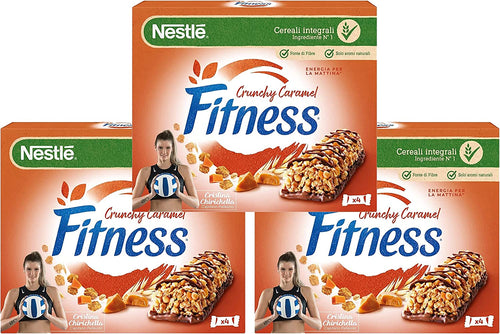 3X Nestle - Fitness Barrette Crunchy Caramel al Cioccolato e Caramello - Barretta con Frumento e Avena Integrale 94 g [3 Confezioni]